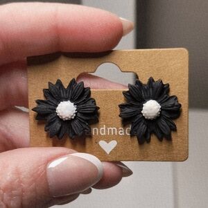 Black Floral Handmade Earrings